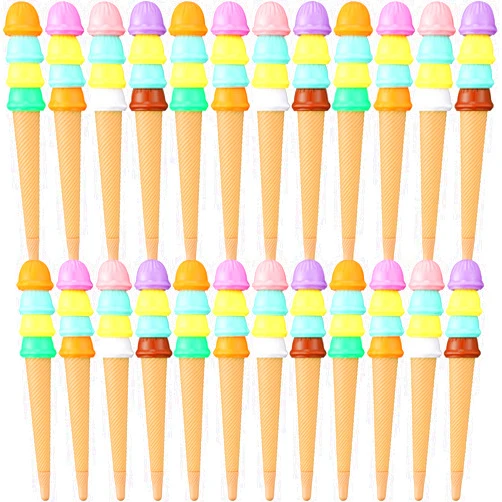 Yexiya 24 Pack Ice Cream Party Favors Ice Cream Pen Novelty Cute Ink Pen Assorted Color Cute Pens for Kids Summer Ice Cream Cone Writing Pen for School Office Birthday Party Supplies Presents Decoration