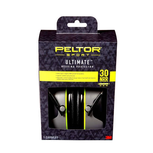 Peltor Sport Ultimate Hearing Protector, Noise Reduction Rating (NRR) 30 dB, Lightweight Design For Comfort & Extended Wear, Peltor Sport's Highest Noise Reducing Ear Muffs, Black/Grey (97042-PEL-6C)