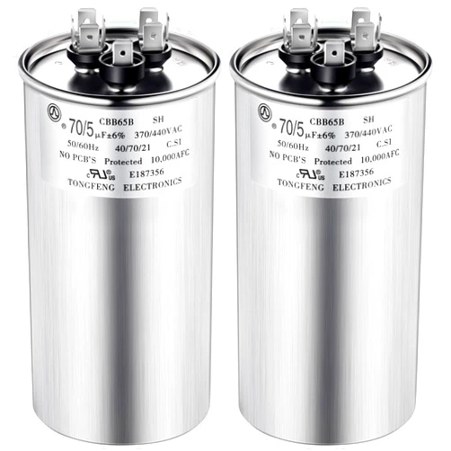 Umigy 2 Pack 70/5 uF 70+5 MFD 370/440VAC Dual Run Round Capacitor, CBB65B Air Conditioner Capacitors for AC Motor Run, Condenser Straight Cool, Heat Pump, Fan Start, Pool Pump, HVAC Capacitor