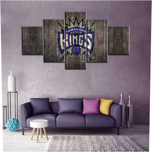 TUMOVO Rustic Home Decor Sacramento Kings House Decorations for Living room NBA Wall Art Paintings Sopors Pictures Basketball Canvas 5 Panel Modern Artwork Framed Gallery-wrapped Ready to Hang 60