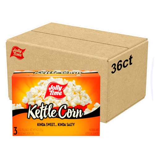 Jolly Time Kettle Corn, Festival Fun Sweet & Salty Glazed Gourmet Microwave Popcorn, 3oz Sharing Bag, 3 Bags Per Carton (3 Ounce (Pack of 36))