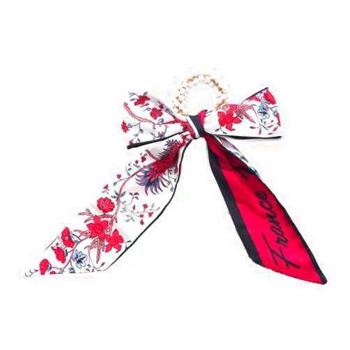 HDZWW New pearl silk scarf headband bow hair rope head rope hair accessories (fourth)