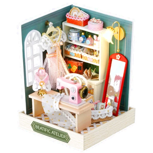 Kisoy Dollhouse Miniature with Furniture Kit, DIY 3D Wooden DIY House Kit with Dust Cover,Handmade Tiny House Toys for Teens Adults Gift (Beatific Atelier)