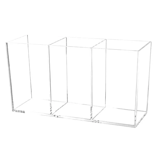 Cerpourt Clear Makeup Brush Organizer,Acrylic Cosmetic Brushes Storage Holder with 3 Slots,Pencil Pen Holder for Desk,Desk Organizer and Accessories for Vanity