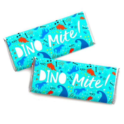 Big Dot of Happiness Roar Dinosaur - Candy Bar Wrapper Dino Mite T-Rex Baby Shower or Birthday Party Favors - Set of 24