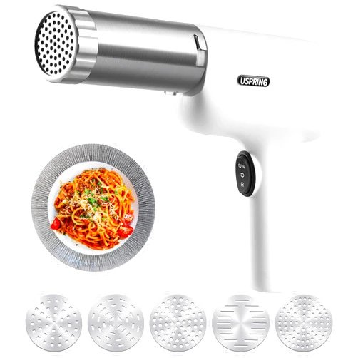 Uspring Handheld Electric Pasta Maker, 5-in-1 Cordless Pasta Maker Machine, Portable Noodle Maker with Dough Cutter, Automatic Noodle Press Machine, Homemade Spaghetti Maker-White