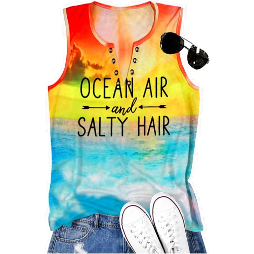 BANGELY Beach Tanks for Women Ocean Air and Salty Hair Tank Top Funny Cruise Summer Sleeveless Family Vacation Vest Shirts