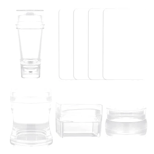 Psyqtsuary 4 Different Clear Silicone French Nail Art Stamper Set Transparent Visible Body Jelly Nails Art Template Tools Round Rectangular Double Head Transparent Visible Body Jelly Stamping for Nail Art