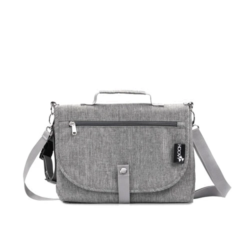Hoovy Portable Baby Changing Pad, Gray, Waterproof, with Mesh Storage Pockets and Built-in Cushioned Pillow