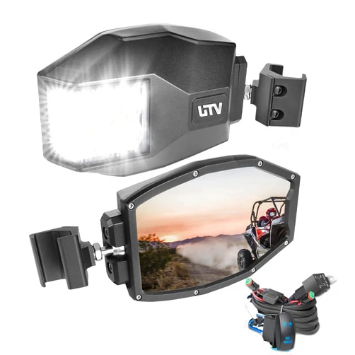 Lumimotor UTV Side View Mirrors, Lumimotor Ranger Side Mirrors Aluminum w/LED Lights Compatible with Polaris Ranger General, Can Am Defender Maverick Trail, Work with Pro-Fit Cab, 2 Years Warranty