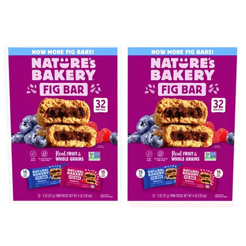 Freepi Gourmet Kitchn Natures Bakery Whole Wheat Fig Bars - 2 Twin Pack Boxes, 64 Bars (32 Blueberry, 32 Raspberry Each) - Healthy Snacks - Vegan, Non-GMO 64 Count (Pack of 2)