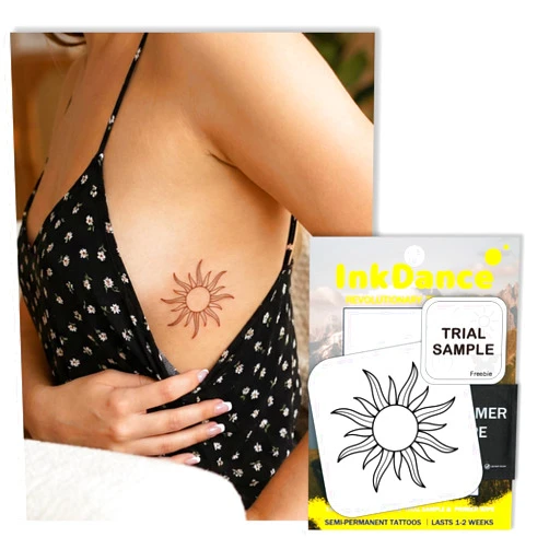 InkDance Semi-Permanent Tattoo, Radiant Tribal Sun, Long Lasting Temporary Tattoos, Waterproof Plant-Based Ink, Lasts 1-2 Weeks, Color Develops in 24 Hours MNF008
