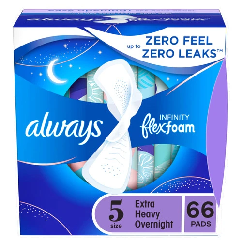 Always Infinity Feminine Pads for Women, Size 5 Extra Heavy Overnight, with wings, unscented, 22 Count x 3 Packs (66ct Total)