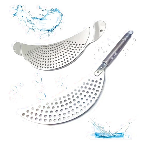 BAODELI 2 Pieces Pot Strainer Stainless Steel Crescent Pot Strainer with Handle Pasta Strainer Pan Pot Strainer with Recessed Hand Grips Suitable for Different Sizes Up to 10 Inches