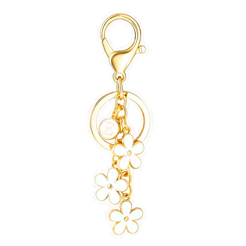 SELOVO Initial Keychain White/Pink Flower Charms for Key Cute Letter Keyring for Handbag Backpack