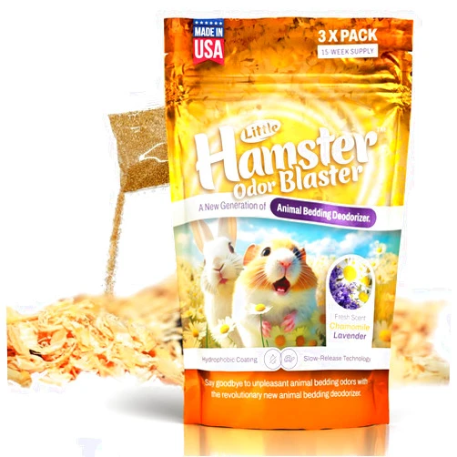 LITTLE SAVER Little Hamster Odor Blaster | a New Generation Of Animal Bedding Deodorizer | Unique Formula for Slow Release | Natural Fresh Scent - Lavender & Chamomile | Up to 15 Weeks Supply | 3 x 0.5oz bags