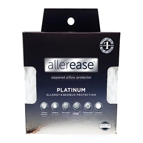 Aller-Ease AllerEase Platinum Allergy Defense Particles Proof Temperature Balancing Luxurious Plush Fabric Machine Washable Bedbug Bite Proof Durable Zippered Pillow Protector, King Size, White