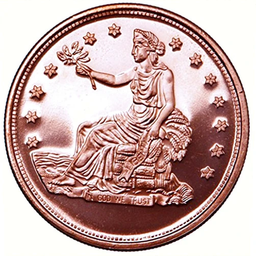 Copper Carr 10 Trade Dollar 1 Oz .999 Pure Copper Dollar Coin Rounds