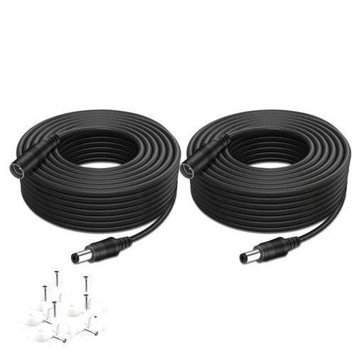 WILDHD DC Power Extension Cable, 33ft 2Pack 2.1mmx5.5mm DC Plug Power Supply Adapter Extension Cord 20AWG Power Cord Compatible with 12V,24V Wireless CCTV IP Security Camera,Led Strip Lights(2pcs Black)