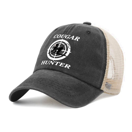 FUNGISDIN Cougar Hunter Hat Men Fashionable Tennis Hats Mens AllBlack Cycling Caps Humor Unique Gifts for Graphic Designer
