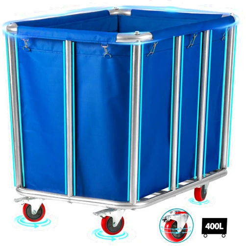 Kenpiko Commercial Laundry Cart with Wheels Heavy Duty Rolling Laundry Cart Large Laundry Baskets on Wheels with Stainless Steel Frame, 11.35 Bushel, 330LBS Load, 10 Tubes