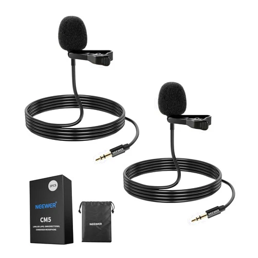 Neewer Lavalier Lapel Microphone (2 Pack), Omnidirectional Condenser Wired Clip On Lav Mic for Stage YouTube Live Streaming Compatible with Rode Wireless GO II 2 DJI Wireless Mic Transmitter, CM5