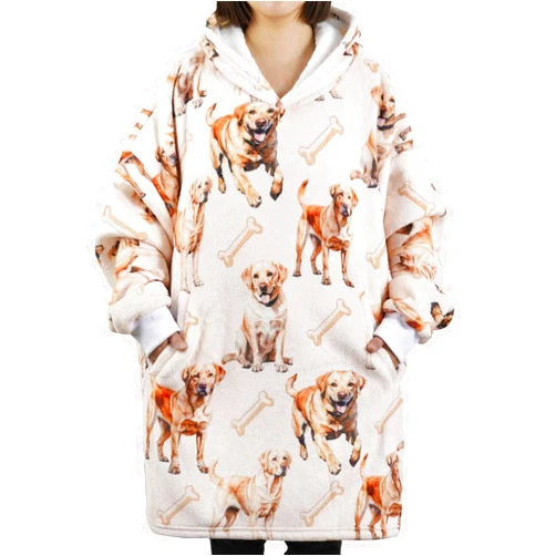 Huglanket Labrador Gifts for Labrador Lovers & Dog Mom, Wearable Blanket Hoodie, Oversized Wearing Blanket with Two Large Pocket for Birthday & Christmas - Beige