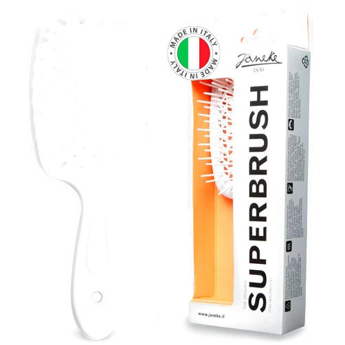 Jäneke Janeke Original Patented Superbrush Detangler Brush Anti-static Hairbrush Easy For Wet or Dry Use Flexible with Nylon Bristle Great for All Hair Types - Long Thick Curly (White)