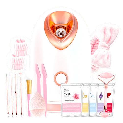 Pjordo Facial Steamer Spa Kit with 17 Skin Care Tools, Nano Ionic Face Steamer for Deep Cleaning Unclogs Pores, Warm Mist Humidifier Steamer for Face Home Sauna SPA, Self Care Gifts for Women