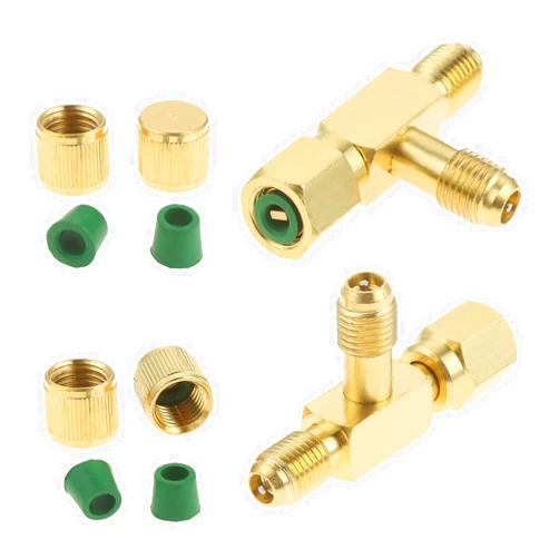 Mtsooning 2 Pcs Quick Coupler Access Tee, 1/4'' Valves Core Tee Adapter with Swivel Connector Replacement for Gauge Deep Vacuum Pump Manifold
