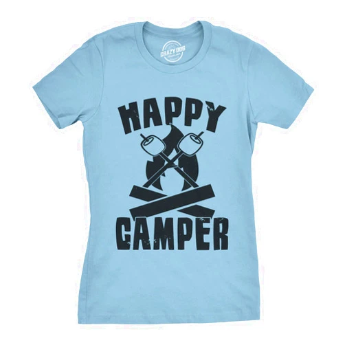 Crazy Dog T-Shirts Womens Happy Camper Shirt Funny Camping Hiking Cool Vintage Graphic Tees Retro