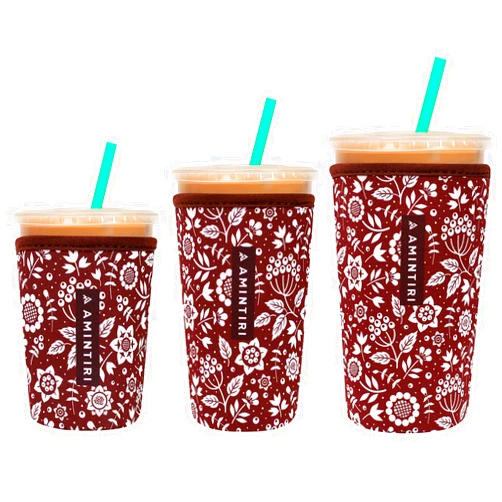 Amintiri 3 Pack Reusable Sleeve for Iced Coffee Cup, Coffee Neoprene Sleeve for Iced&Hot Drinks, Coffee Sleeve Compatible with Starbucks, Dunkin Coffee Cup. (Mocha Flower)