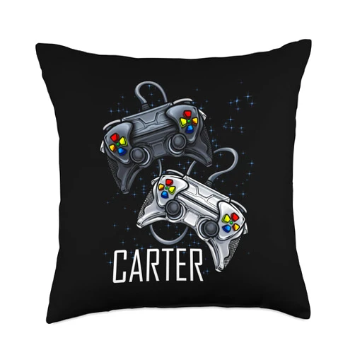BDAZ Carter Video Online Gaming Gamer Player Boys Name Throw Pillow, 18x18, Multicolor