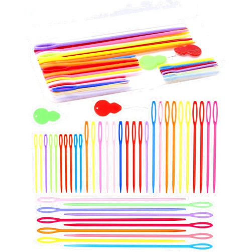 FIVEIZERO 40PCS Plastic Sewing Needles – 4 Sizes of Large Eye Plastic Needles with Threader and Box, Plastic Yarn Needles for Crochet and Canvas, Plastic Crochet Needles for Handmade Crafts