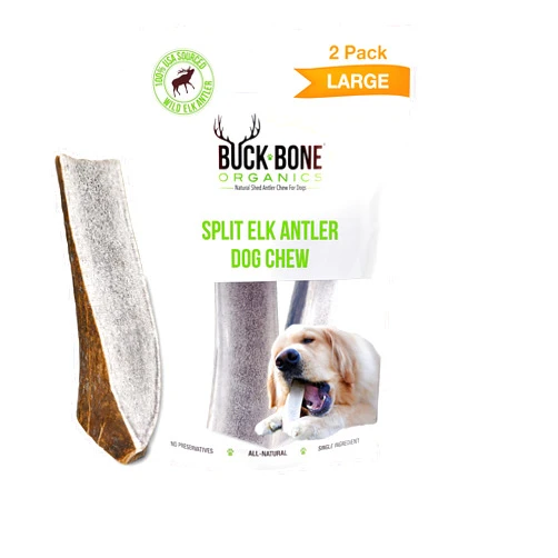 Buck Bone Organics Dog Chews, Elk Antlers for Dogs, Long Lasting Dog Bones for Aggressive Chewers, All Natural, No Preservatives, Wild Shed in The USA (Large 2 Pack)