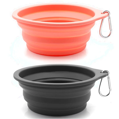 SLSON Collapsible Dog Bowl Foldable Dog Travel Water Bowls Integrated Molding No Plastic Rim Portable Pet Feeding Bowl for Walking Hiking Outdoors,Grey and Pink