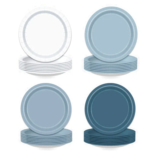 Tewess 48 PCS Dusty Blue Party Plates 9 Inches Dusty Baby Blue Disposable Dessert Plates for Boy Baby Shower Boho Wedding Birthday Party Decoration 4 Colors