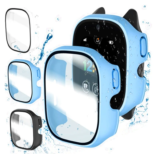Suoman 3-Pack for Verizon Gizmo Watch 3 Case, [ Durable to fall ] Full-Coverage Tempered Glass Protective Bumper Cover Case for Gizmo Watch 3 -Black+Blue+Clear