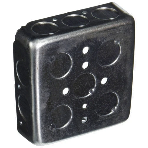 RACO Hubbell Raco 4 in. Square Box, Drawn, 1-1/4 in. Deep with Fifteen 1/2 in. KO's, Gray, (185)