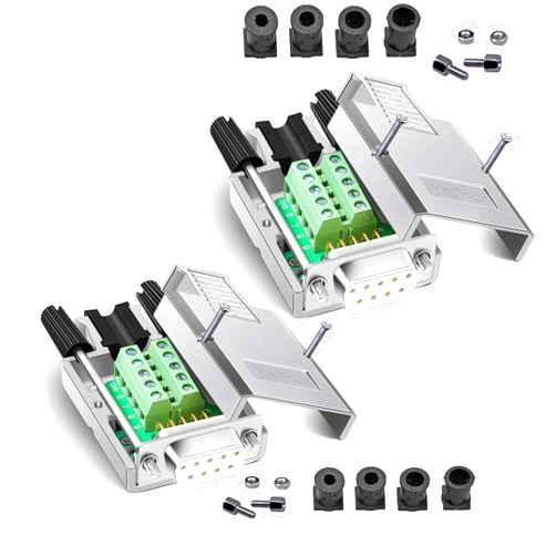 ANMBEST 2PCS DB9 Breakout Connector, Solderless Metal Shell RS232 D-SUB Serial to 9-Pin Port Terminal Female Adapter Connector Breakout Board with Case