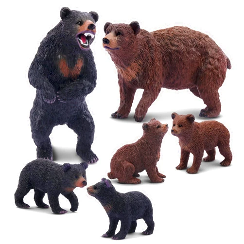 Toymany 6PCS Bear Figurines, Realistic Forest Animals Bear Family Figures Toy Set includes Brown Bears Black Bears and Cubs, Education Toy Birthday for Kids Toddlers