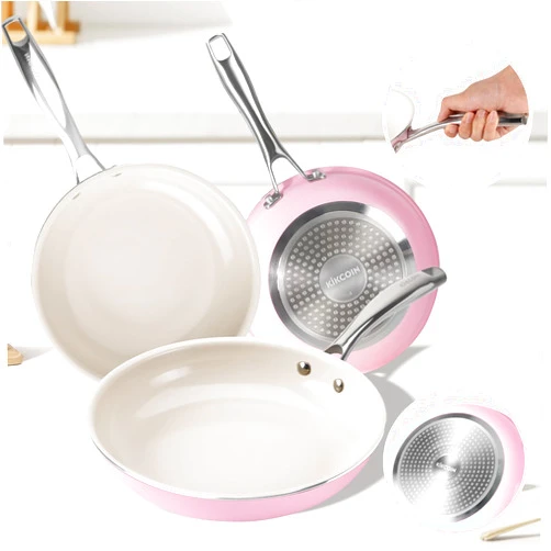 KIKCOIN 3-piece cookware set, premium non-stick - durable, versatile cooking essentials, kitchen must-have, easy to clean, safe for induction, oven and dishwasher, pink - perfect for home cooking.