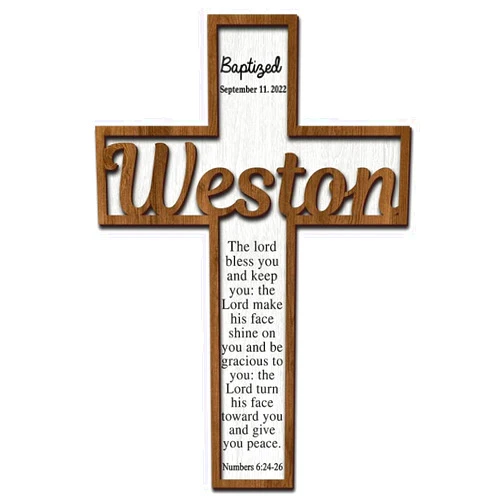 IZI POD Personalized Baptism Cross wood sign, Wooden sign Baptism gifts for kids, Baby baptism cross wooden sign, Crosses for children wood sign, Christening gift for godson boys girls wooden cross sign1