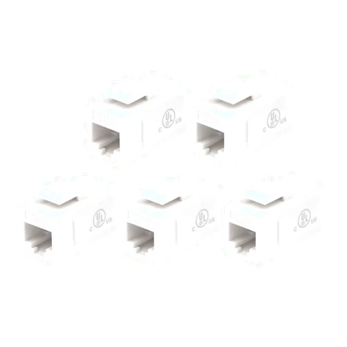 VCE UL Listed CAT6 RJ45 Keystone Jack Inline Coupler 5-Pack, Female to Female Ethernet Cable Extender - White