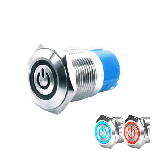WerFamily 2 Colors Power Indicator LED 16mm Latching Push Button Switch 1NO 1NC SPDT ON/OFF Waterproof Metal Round (Red and Blue)