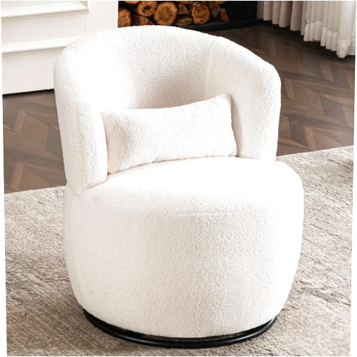 KFKZUY Large 360 Barrel, Teddy Linen Round Accent Living Room,Small&Comfy Modern Swivel Club, Armchair Lounge Chair for Bedroom,Office,Hotel,Nursery, 1-White