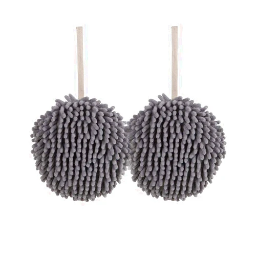 MAYITBE Soft Absorbent Chenille Hand Towels, Decorative Hanging Fuzzy Towels Ball, Thick Drying Cloth Hand Towel for Home Kitchen & Bathroom (Grey*2)
