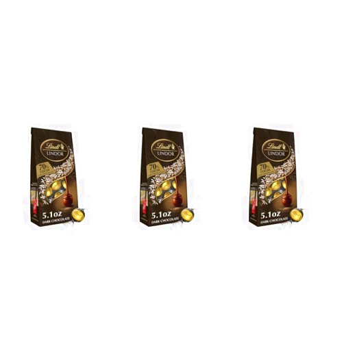 JÁCLER LINDT LINDOR 70% Extra Dark Chocolate Truffles, Dark Chocolate Candy with Smooth, Melting Truffle Center, Great for gift giving, 5.1 Oz Bag (70% Cocoa, 3 Pack)