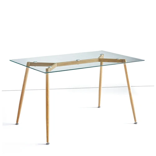 IDS Online Mid Century Dining Table, Office Desk, Glass : 8mm, Wooden Skin