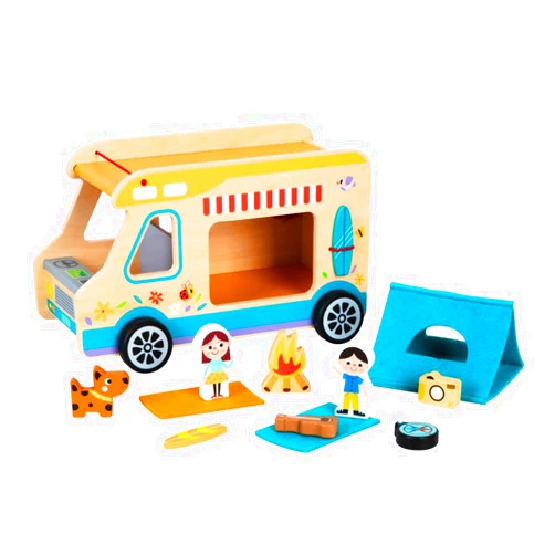 TOY APPÉTIT Wooden Camper Toy Set with Figures, 13pc Toy Camper, Toy Rv, Camper Toy, Rv Toy, Camping Toys for Toddlers 1-3, Camper Set, Toy Truck, Trailer Set, Toy Campers